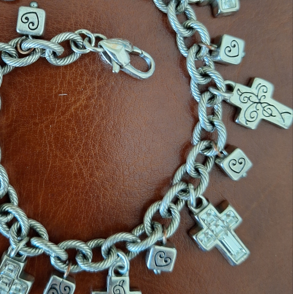 Brighton Silver Charm Bracelet with Plain & Crystal Cross Pendants